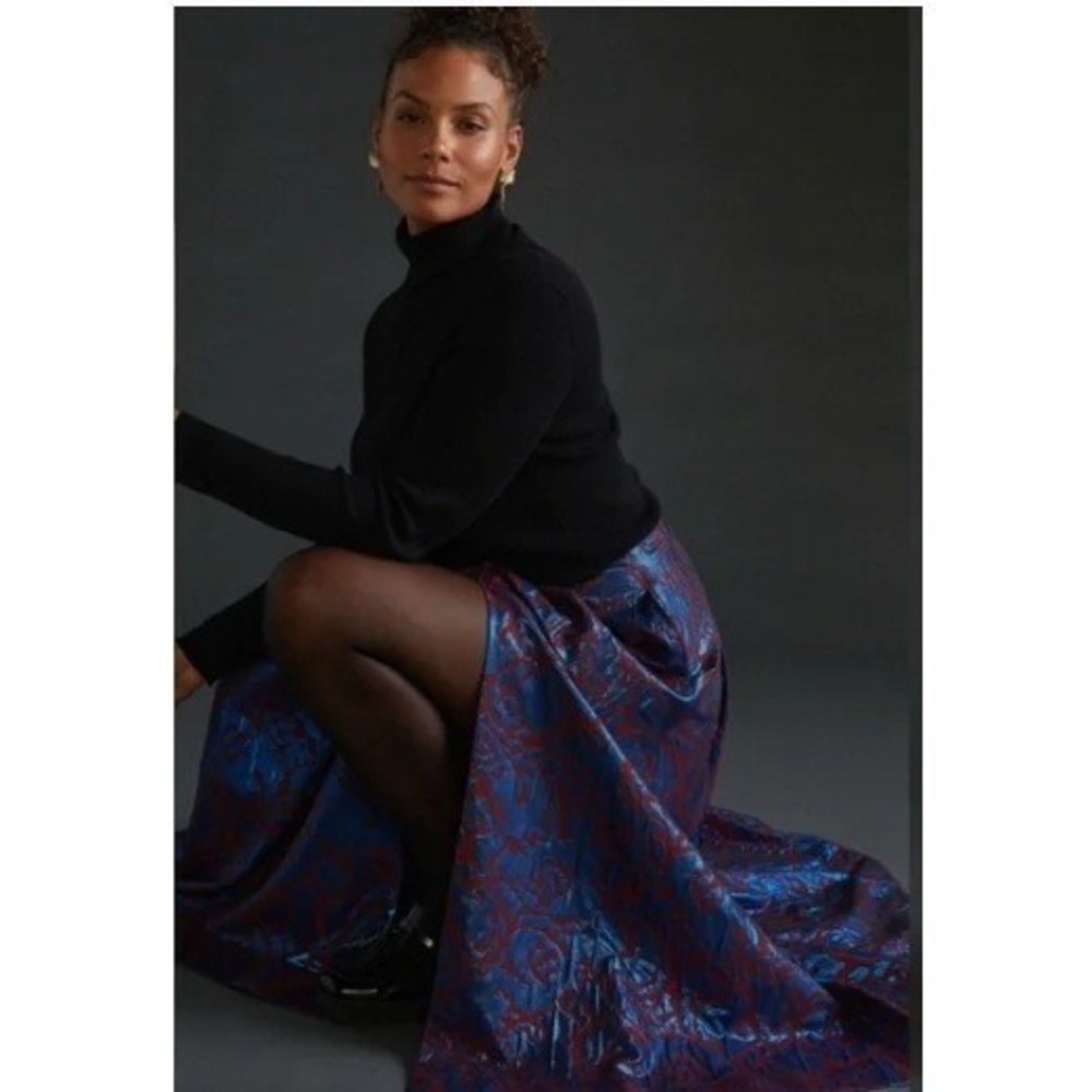 Maeve Anthropologie Floral Brocade Skirt Size 6 Blue holiday Party Formal Maxi - Picture 3 of 8